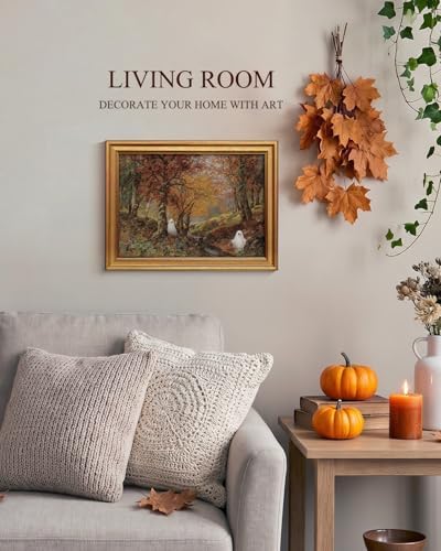 VIYYIEA Cute Ghost Halloween Wall Art 12x16 Inch Gold Framed Canvas, Vintage - Image 3
