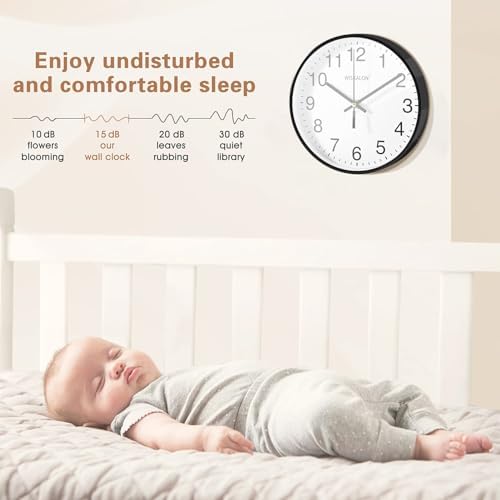 WISKALON 8in Silent Wall Clock Black Frame Elegant Glass Battery Operated - Image 5