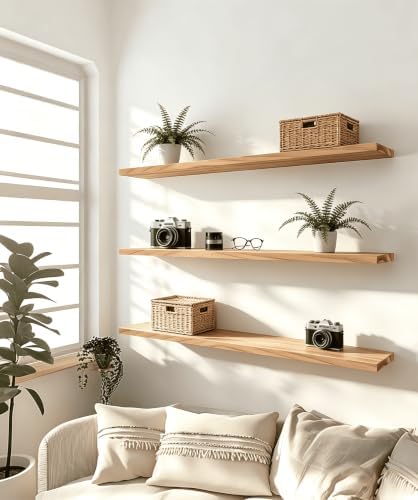 Light Wood Floating Shelves for Wall Shelf 36 Inch Set of 4 - Image 3