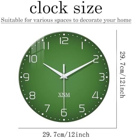 XNM Glass Minimalist Green Wall Clock 12 Inch - Image 3