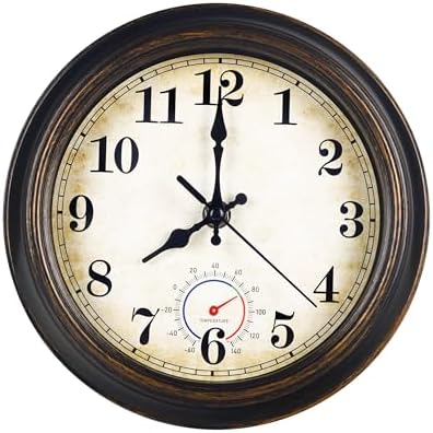 Outdoor Clock Waterproof with Thermometer Small Wall Clock by Unknown
