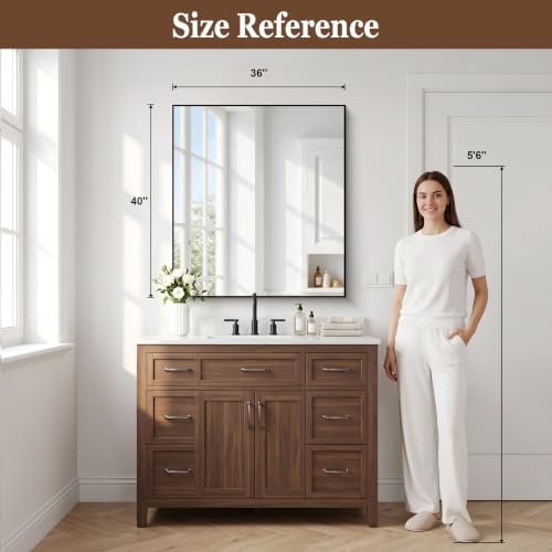 DESBING Black Bathroom Mirror for Wall, 36x40 Inch Rectangle Mirrors - Image 3