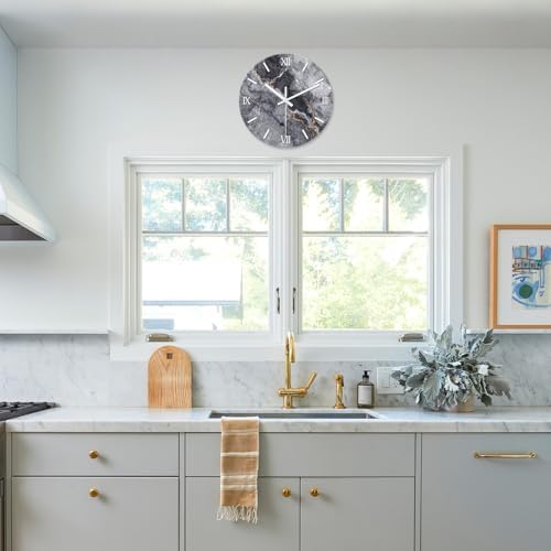 Modern Marble Glass Wall Clock 14 Inch Grey Simple Design - Image 3