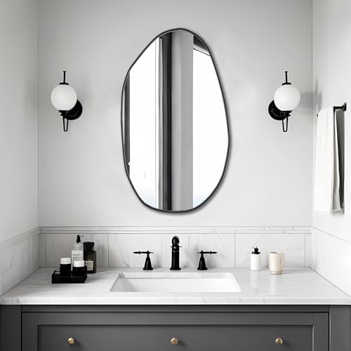 Irregular Asymmetrical Wall Mirror, 19.5" x 33.5" Black Bathroom Mirror - Image 2