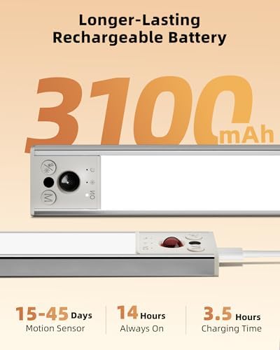 EZVALO 12inch Under Cabinet Lighting, 2 Pack 3100mAh Rechargeable Motion Sensor - Image 4