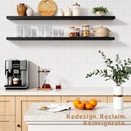 Black Floating Shelves 48 Inch Long, Large Wall Shelf - Image 2