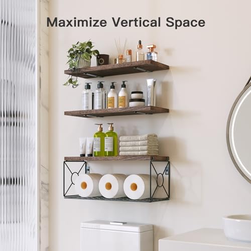 Amada Bathroom Shelves with Storage Basket, Rustic Brown - Image 2