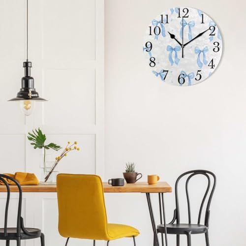 ALAZA Blue Bows Wall Clocks Bows Clocks Non-Ticking Silent Round Clocks 10 in - Image 5