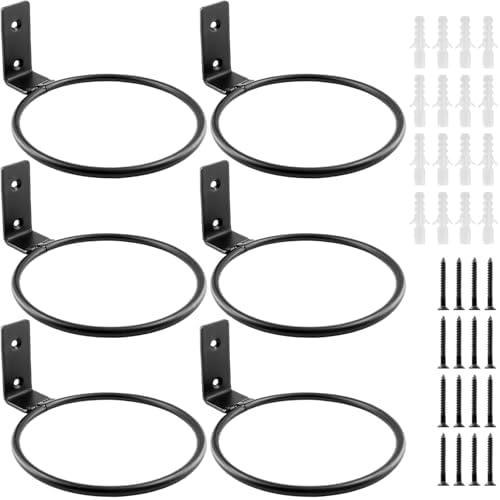 Jiozermi 6 Pack 8 inch Flower Pot Holder Ring, Wall Mounted Black by Jiozermi