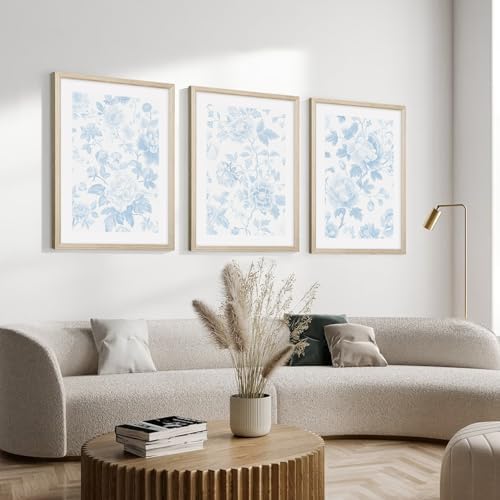 Blue White Wall Art Chinoiserie Flower Canvas Wall Decor Aesthetic Floral Wall - Image 5