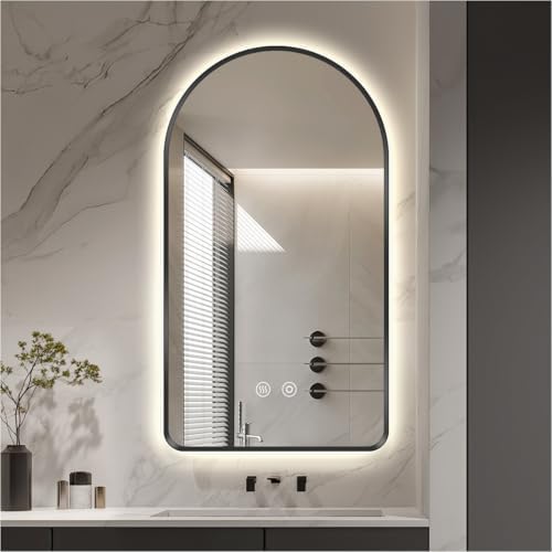 36" H x 24" W Black Arched LED Bathroom Mirror, Backlit Vanity Mirror by SIEANE