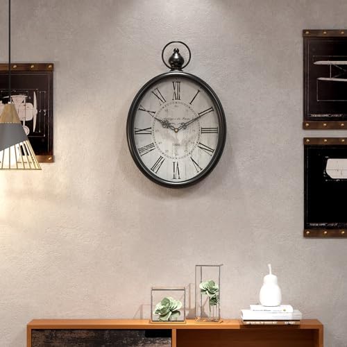 Menterry Large Oval Retro Wall Clock, Rustic Vintage Style, Antique Black - Image 4