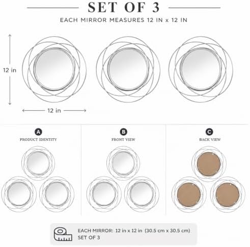Silver Sunburst Mirror 12x12 Inch, Metal Sun Wall Decor, Small Round Decorative - Image 4