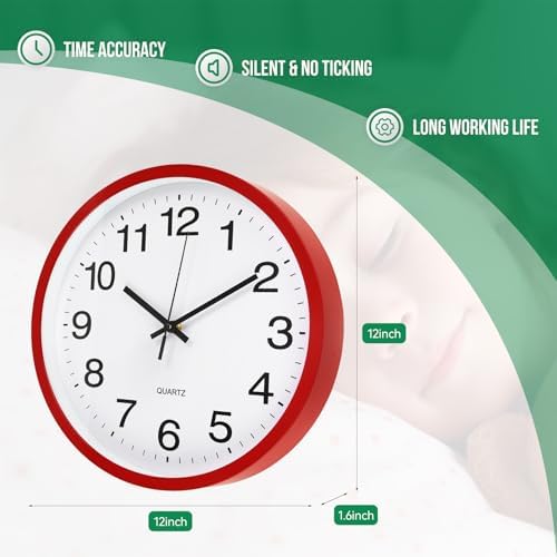 Wall Clock Modern Simple Style Round Plastic Decor Clock Non-Ticking Silent - Image 3
