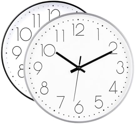 2 Pack Black&Silver Wall Clock 12" Silent Wall Clocks Battery Operated by JOMPARIS