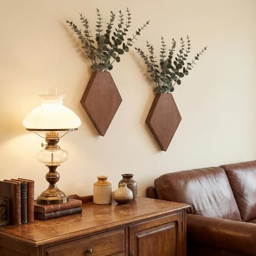 Chunful 2 Pcs Wooden Wall Planter Decor, Walnut Color, 9.8 x 6.6 x 1.2 Inches - Image 4