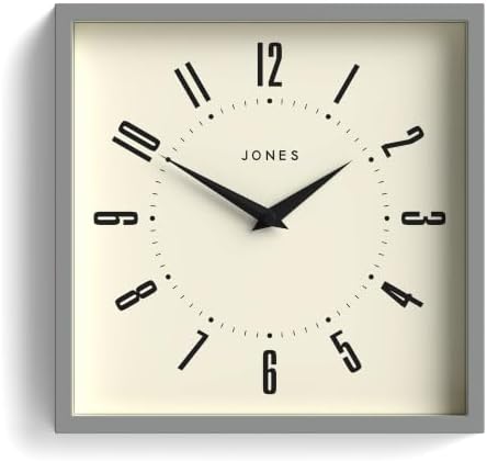 JONES CLOCKS® Box wall Clock | Retro Square Clock | 10" | Gray | Easy to Read by JONESCLOCKS