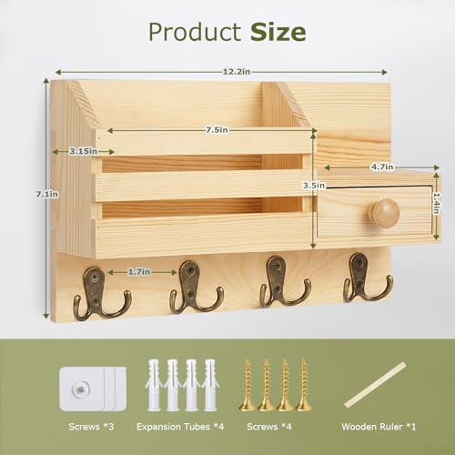 Key Holder Wall Mount, Wooden Key and Mail Organizer - Image 5
