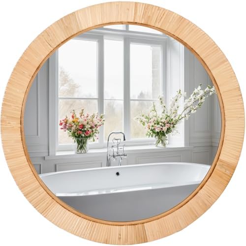 FUIN 20" Boho Round Rattan Mirror – Handwoven Wicker Wall Mirror by FUIN