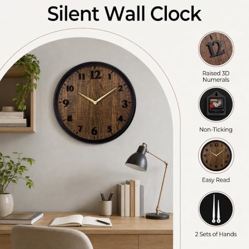 Wall Clock Farmhouse Vintage 16 Inch Silent Non-Ticking Battery Operated - Image 3