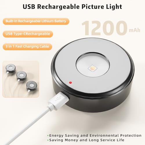3 Pcs Picture Lights, Rechargeable Battery Operated Dimmable 3-Color Wall Light - Image 4