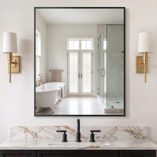Delma Bathroom Vanity Mirror, 36x30 Black Metal Framed Mirror - Image 7