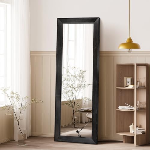 58x22in Full Length Mirror, Rustic Black Beveled Wood Frame - Image 6