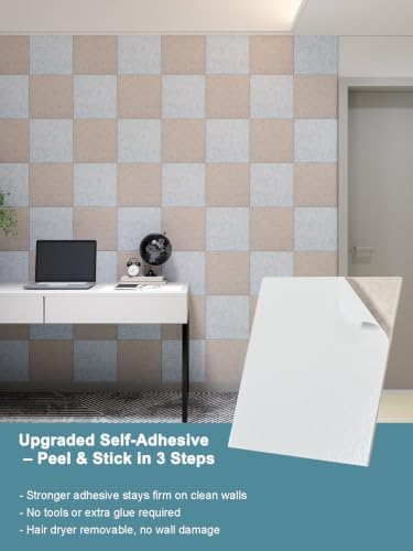 AKUMAX 24 Pack Acoustic Wall Panels, 11.8 x 11.8 x 0.4 in Peel-and-Stick PET - Image 4
