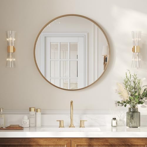 USHOWER 30 Inch Gold Round Bathroom Mirror by USHOWER