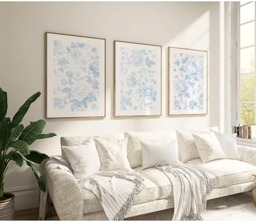 Blue White Wall Art Chinoiserie Flower Canvas Wall Decor Aesthetic Floral Wall - Image 4