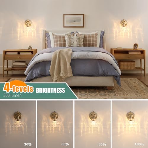 Shenmoyl Battery Operated Wall Sconce Set of 2, Vintage Rechargeable Wall Lights - Image 3