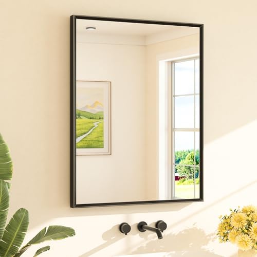 TETOTE Black Mirror for Bathroom Sink 28" x 36" Matte Black Beveled Metal Frame by TETOTE