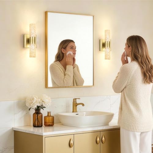 2 Pack Gold LED Wall Sconces, 10W 3000K Warm White Hardwired Wall Mounted Light - Image 2