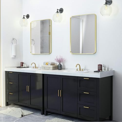 Gold Bathroom Mirror 24x32in, Metal Framed Rounded Rectangle Wall - Image 2