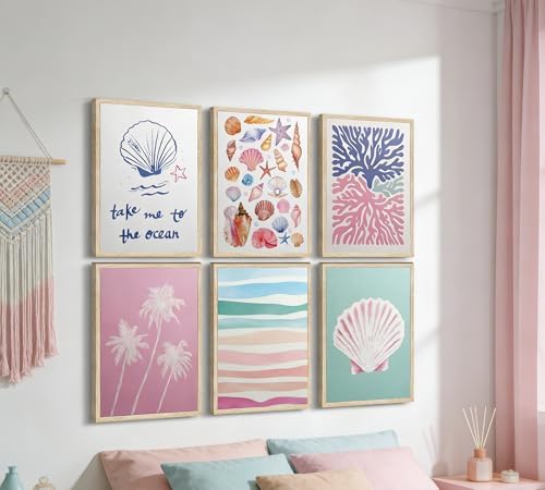 Pink and Blue Coastal Wall Art, Unframed Canvas Posters - Image 5