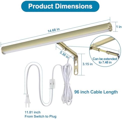 LED Picture Lights for Paintings Plug in, 14 Inch 4W Adjustable Art Light - Image 5