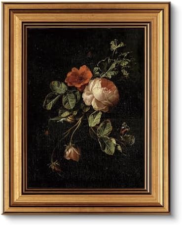 VIYYIEA Vintage Gold Framed Floral Wall Art, Dark Botanical Academia Moody by VIYYIEAART