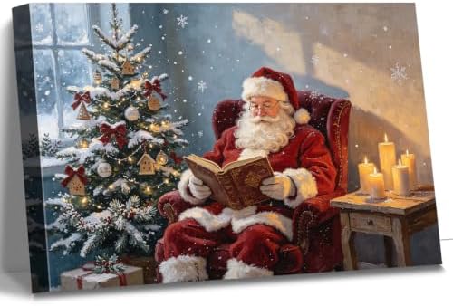 AVANT GARDE CANVAS Christmas Canvas Wall Art, Santa Claus Reading Book Poster by AVANTCARDECANVAS