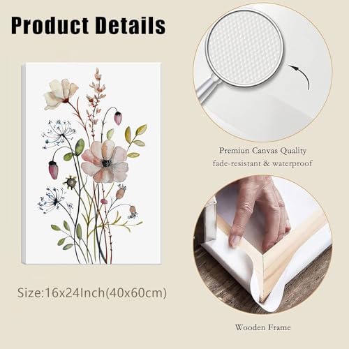 Bwodke Pink Floral Canvas Wall Art Set of 3, 16x24 inch - Image 3