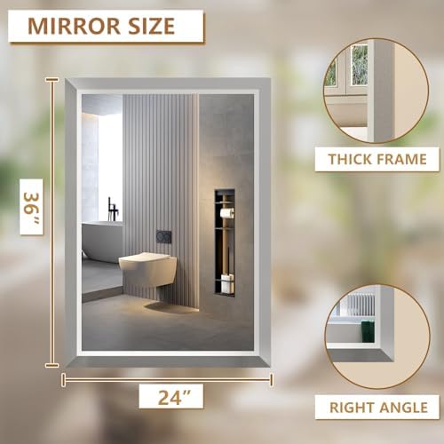 SMIROR 24x36 Brushed Silver Bathroom Vanity Mirror - Image 2