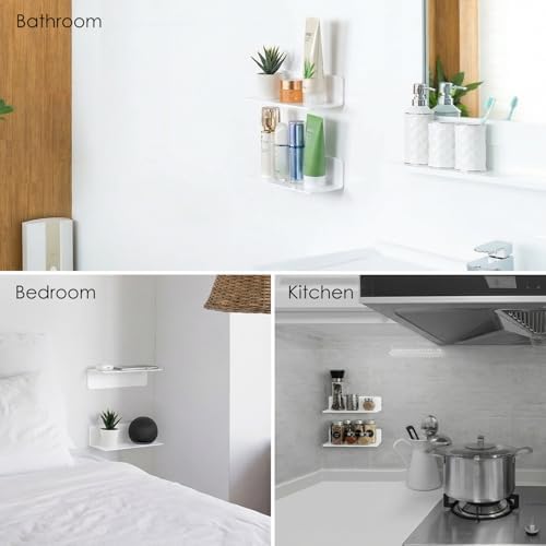 OAPRIRE Acrylic Floating Wall Shelves White, No Drill, 9 Inch 2 Pack - Image 4