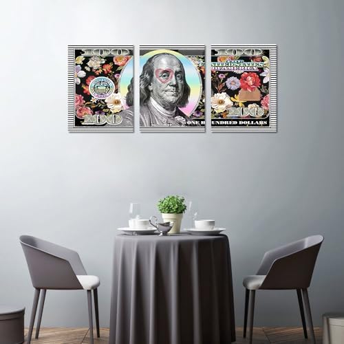 Money Wall Art 3 Panels Money Posters Prints Art Colorful one Hundred Dollars - Image 2