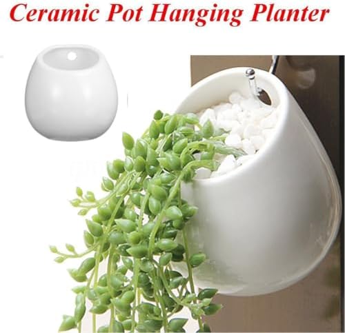 HOMSFOU 2-Pack Hanging Ceramic Planters Whiteware Pots - Image 5