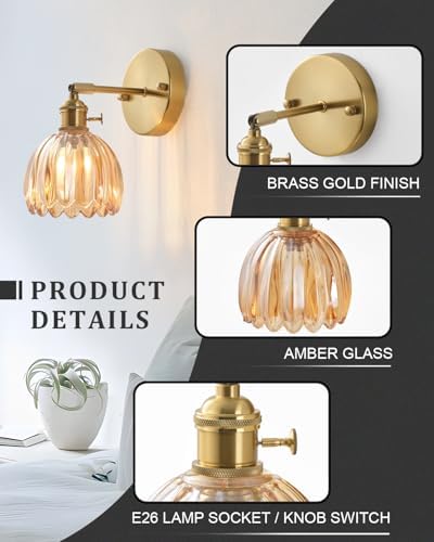Plug in and Hardwired Wall Sconces, Luxury Vintage Tulip Crystal Glass Shade - Image 3