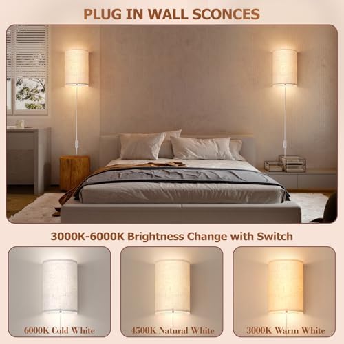 OCATO Plug in Wall Sconces Set of Two Wall Lights Lamp - Image 2