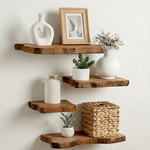 Pinkunn 4 Pcs Solid Live Edge Floating Shelves by Pinkunn