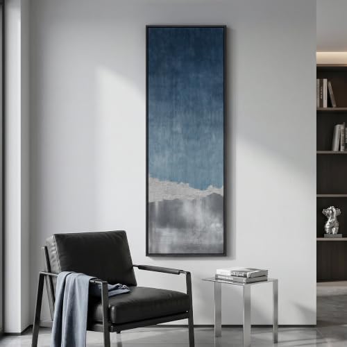Large Framed Blue Gray Landscape Abstract Wall Art, Long Vertical 20x60 In - Image 4