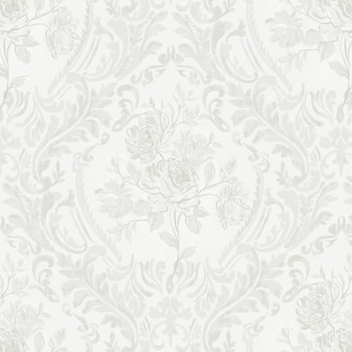 Ismoon Peel and Stick Wallpaper Vintage Floral Ligth Grey Damask Wallpaper by Ismoon