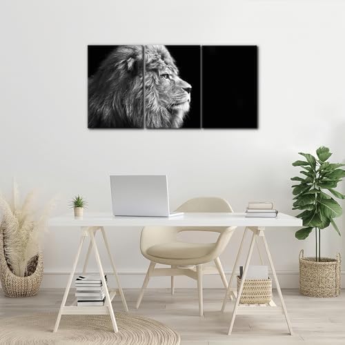 Pacimo Male Lion Canvas Wall Art Print 3 Pieces Animals Portrait Painting Wall - Image 3