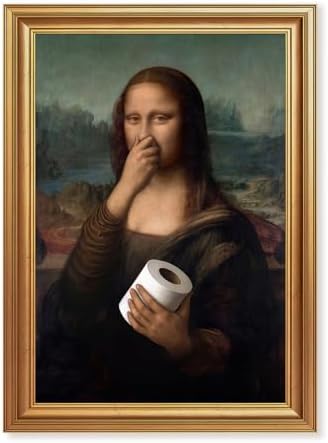 ICHZUMW Gold Framed Funny Mona Lisa Toilet Paper Canvas Wall Art, 16x24 In by Unknown